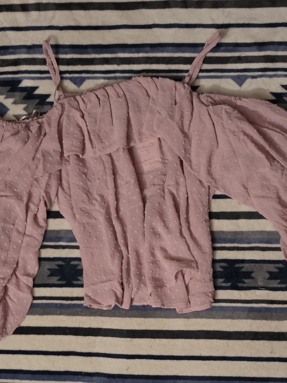 Swiss Dot Off-Shoulder Blouse in Dusty Pink